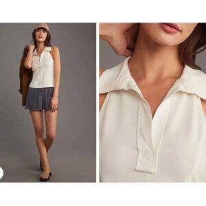 ANTHROPOLOGIE Pilcro XXS Collared Halter Tank Top - White
